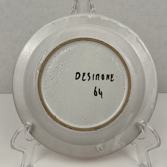 Vintage MCM Desimone Pottery Plate Abstract Rooster Italy Art 8.25 in 1960s - Picture 5 of 7